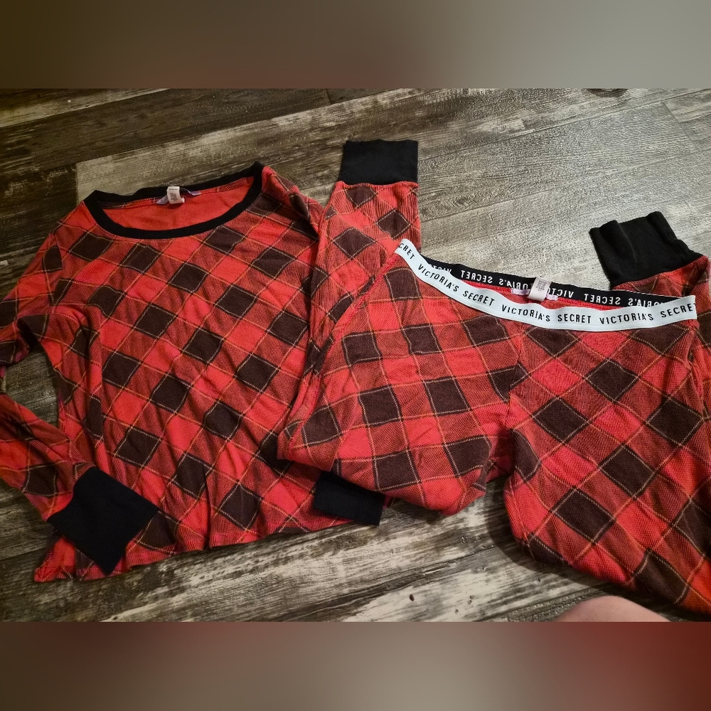 Victoria's Secret Red and Black Argyle Kids Pajama Set